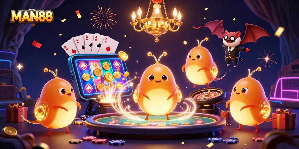 Experience the thrill of gaming at MAN88 with illuminated glowworms and engaging casino elements.