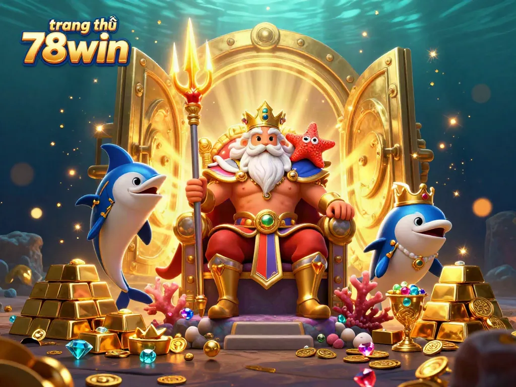 Experience the excitement at trang chủ 78win with a vibrant underwater casino scene showcasing riches and characters.