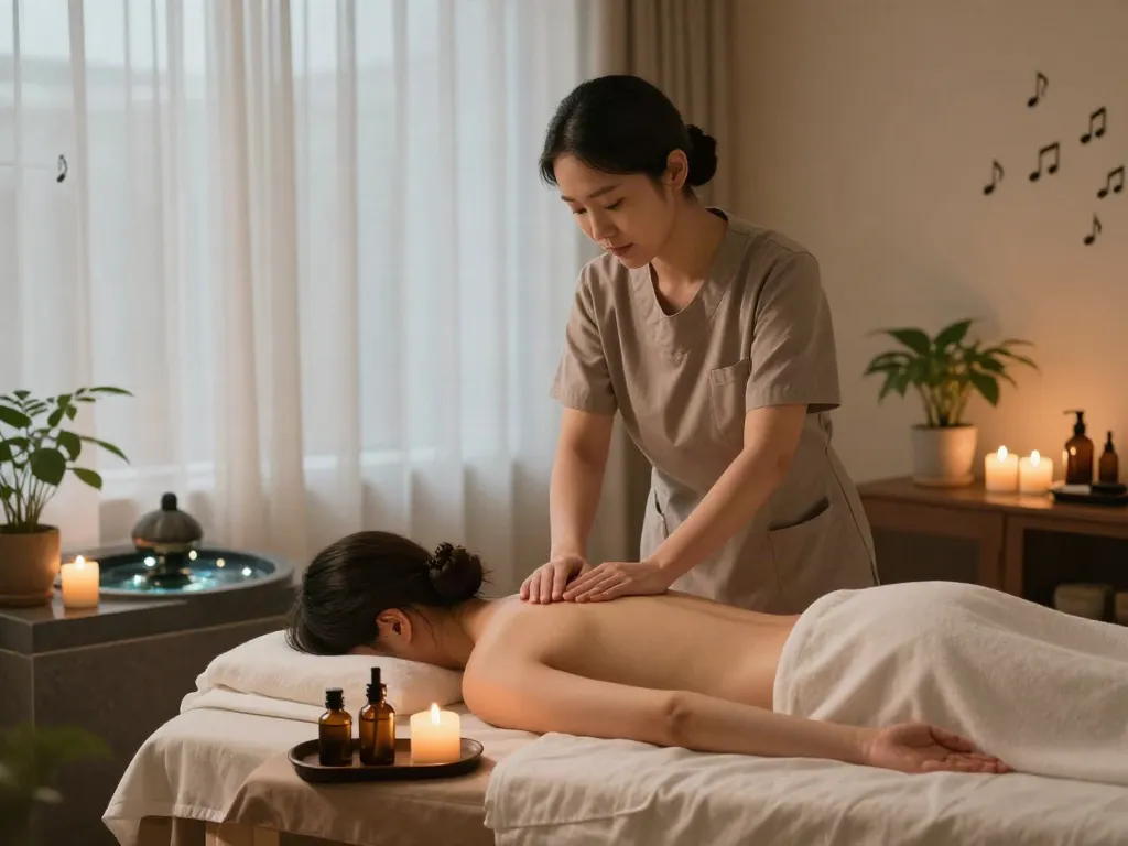Relaxing scene of 화성출장마사지 therapy with a therapist providing a soothing massage in a warm, inviting setting.