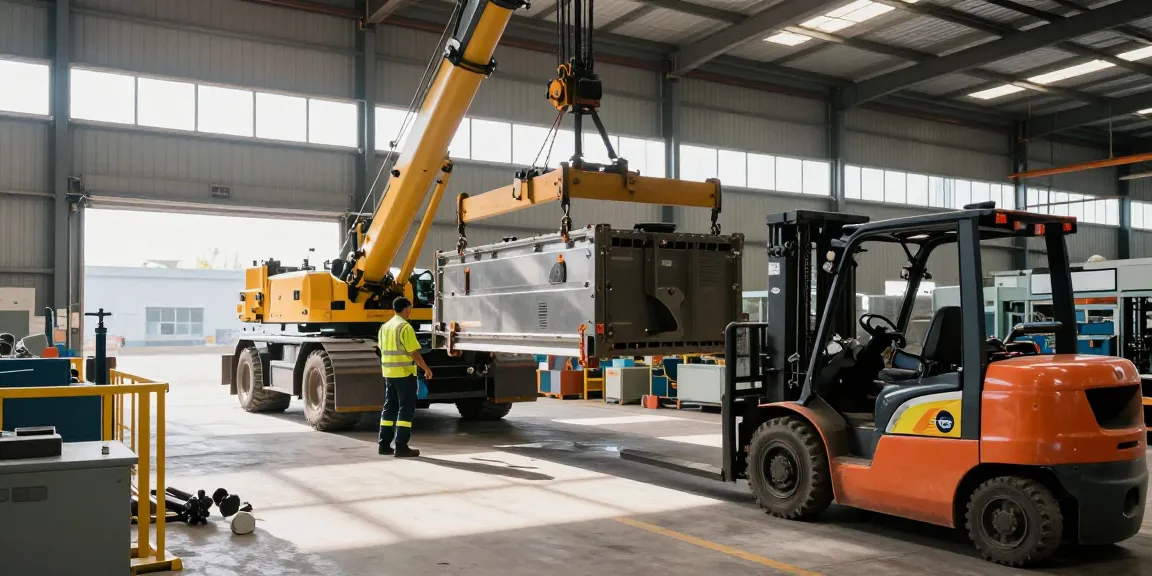 Machinery Movers safely relocating heavy equipment in a spacious warehouse.
