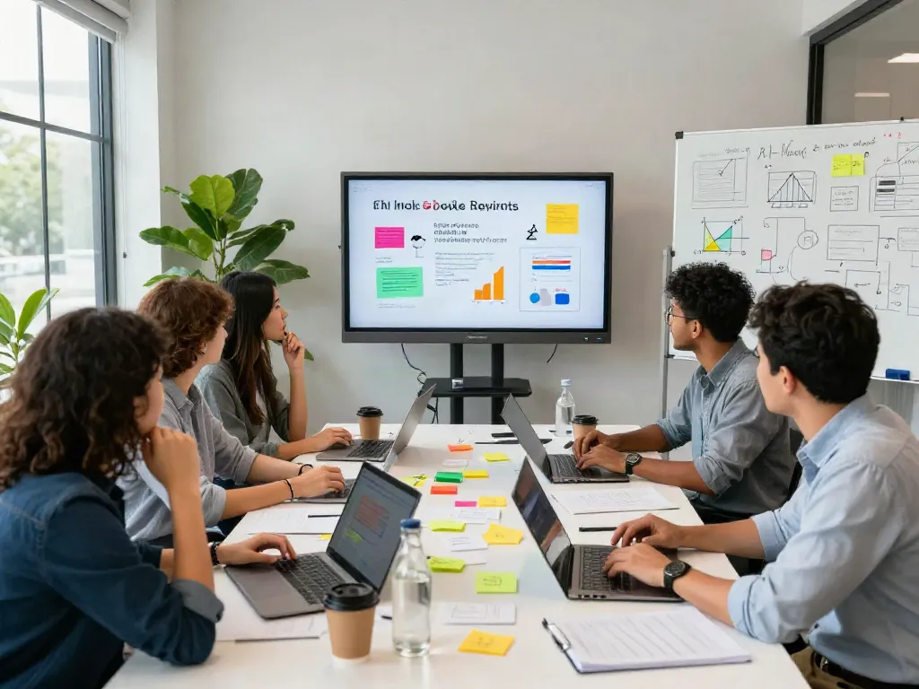 Collaborative marketing team discussing paid google reviews strategies in a modern office.