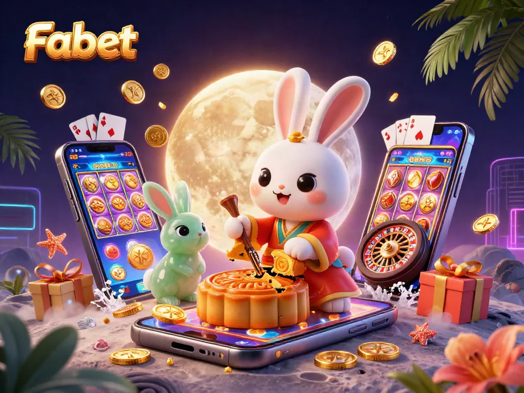 Experience the thrill of gaming at Fabet with illustrated moon rabbit characters bringing a festive casino atmosphere.