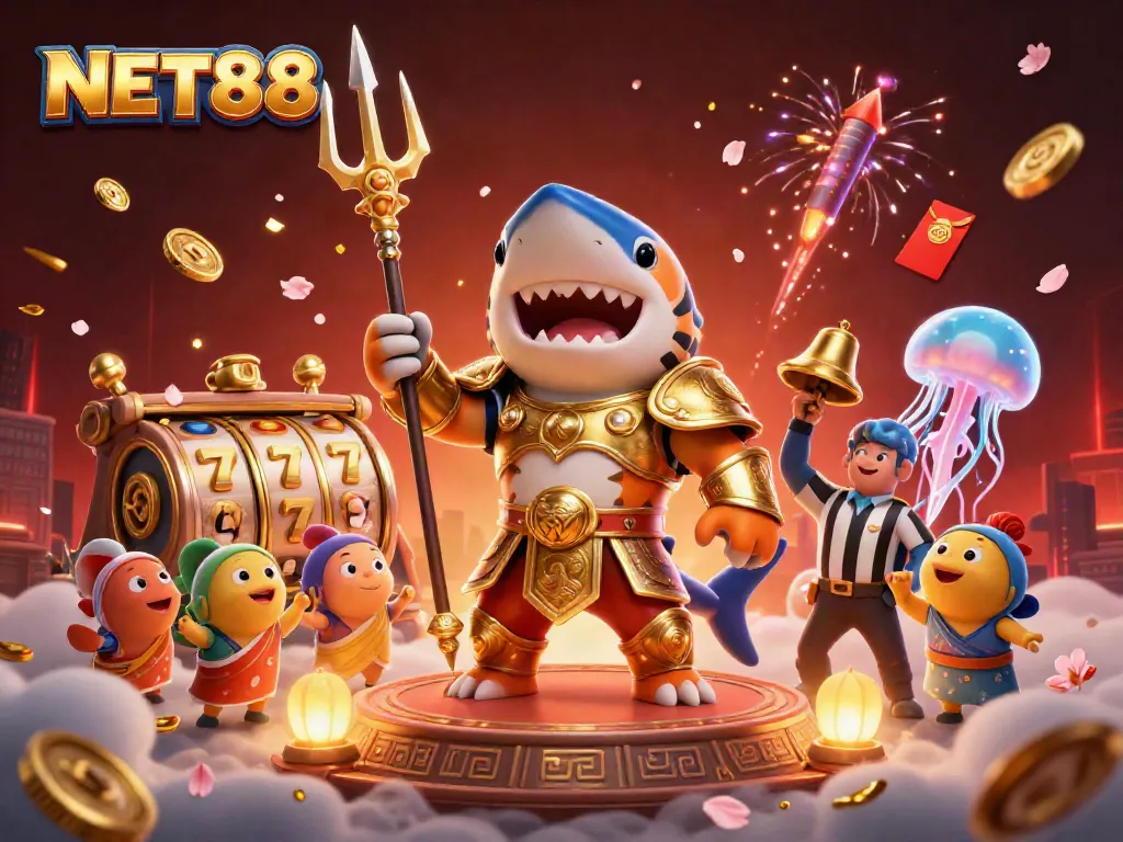 Experience thrilling gambling with NET88 in a vibrant underwater colosseum scene.