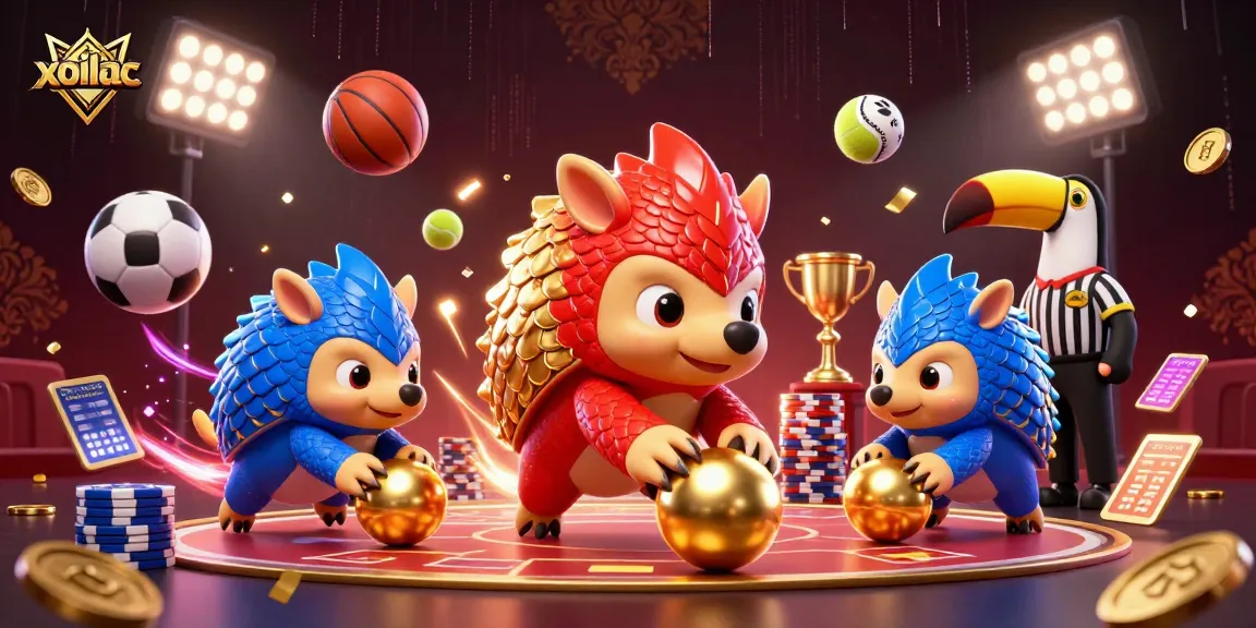 Experience exciting sports betting moments with xoilac as pangolins roll through golden balls and poker chips.