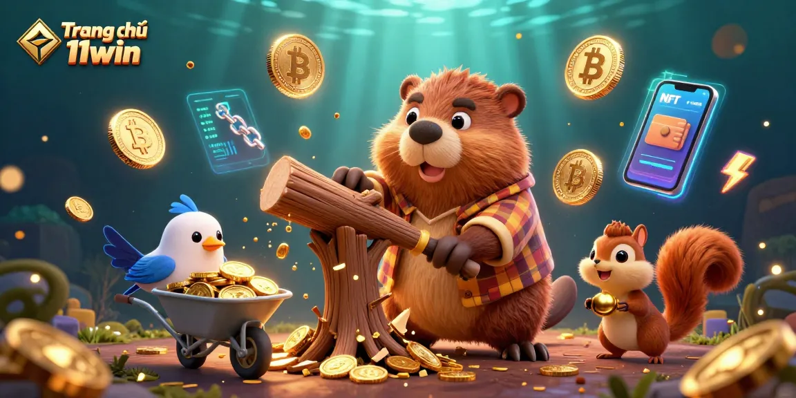 Engage in winning fun at Trang chủ 11win with vibrant 3D cartoon casino elements and crypto coins.