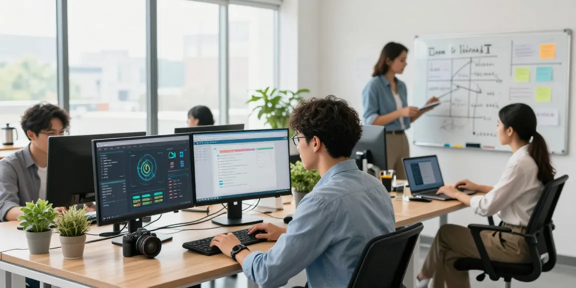 IT support for small business with professionals monitoring systems in a modern office environment.