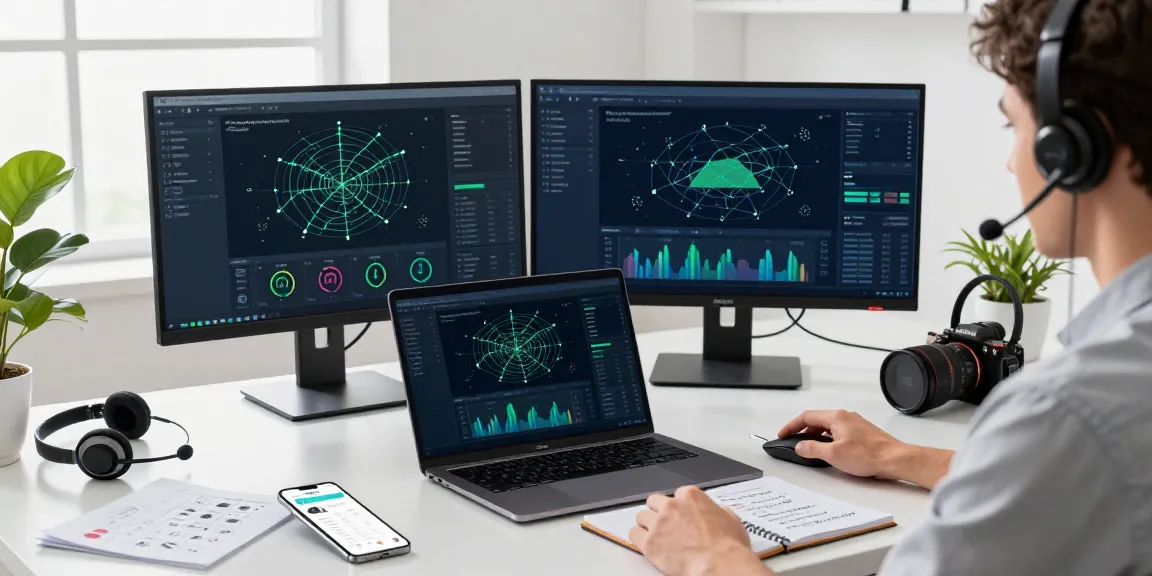 快连 network optimization workspace showcasing real-time analytics and productivity tools in a modern office.