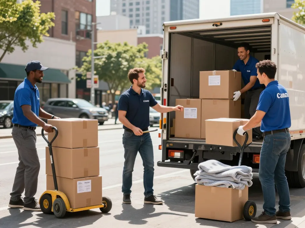Effizientes Team von Umzugsunternehmen Hannover packt Umzugswagen, zeigt Professionalität und Teamarbeit.