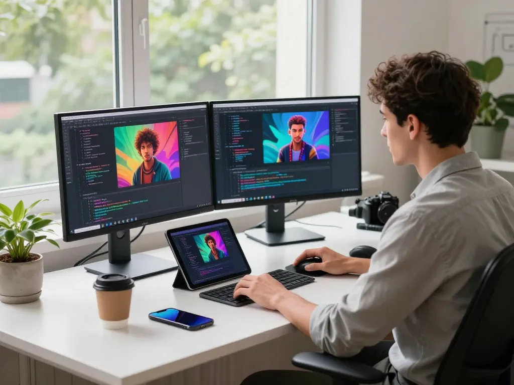 Developer utilizing crushonai software in a bright, modern workspace.