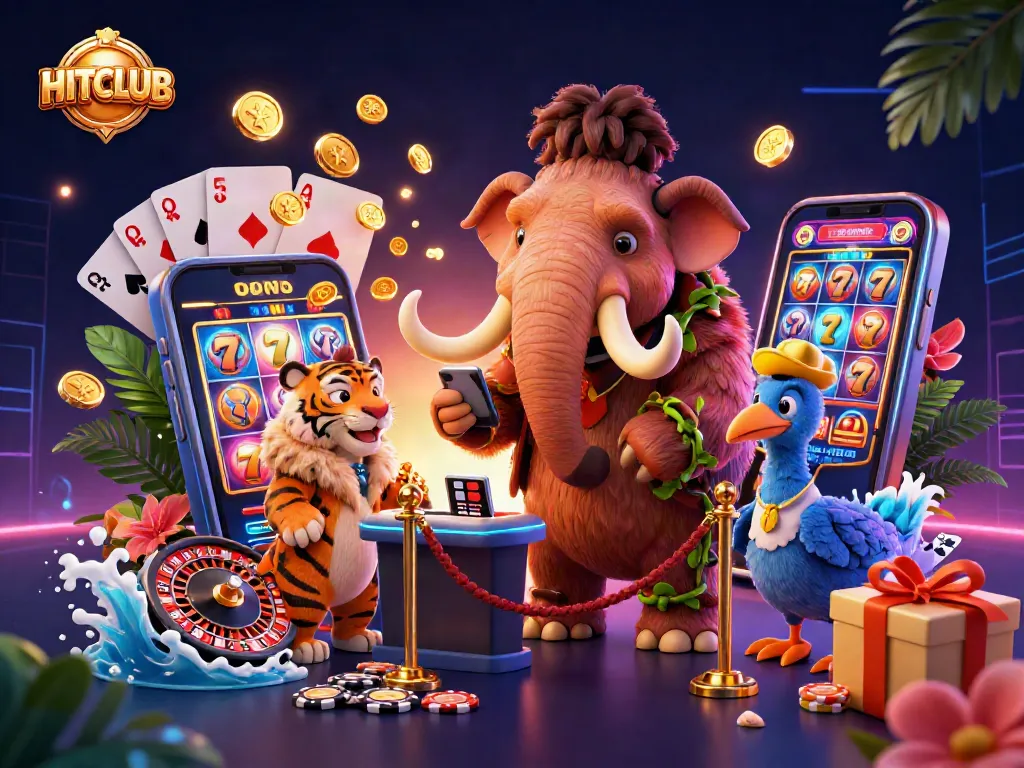 Engage with HITCLUB's gambling experience featuring vibrant characters and dynamic gaming elements.