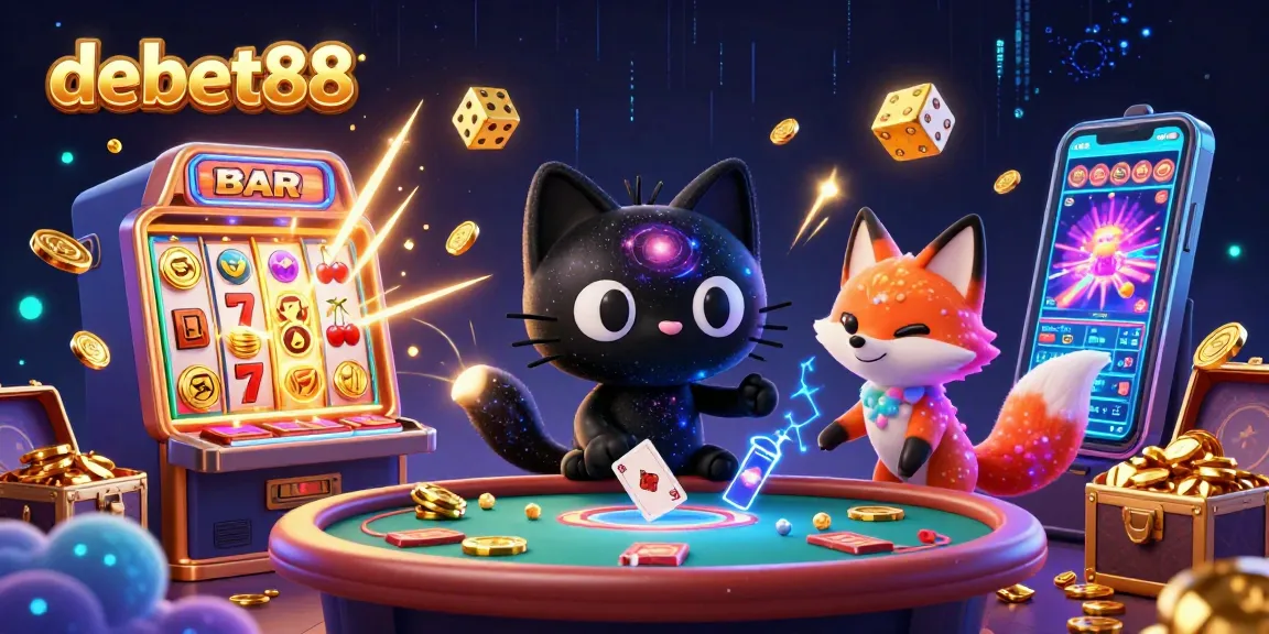 Experience wins at debet88 with a vibrant cosmic casino scene featuring animated characters and jackpot excitement.