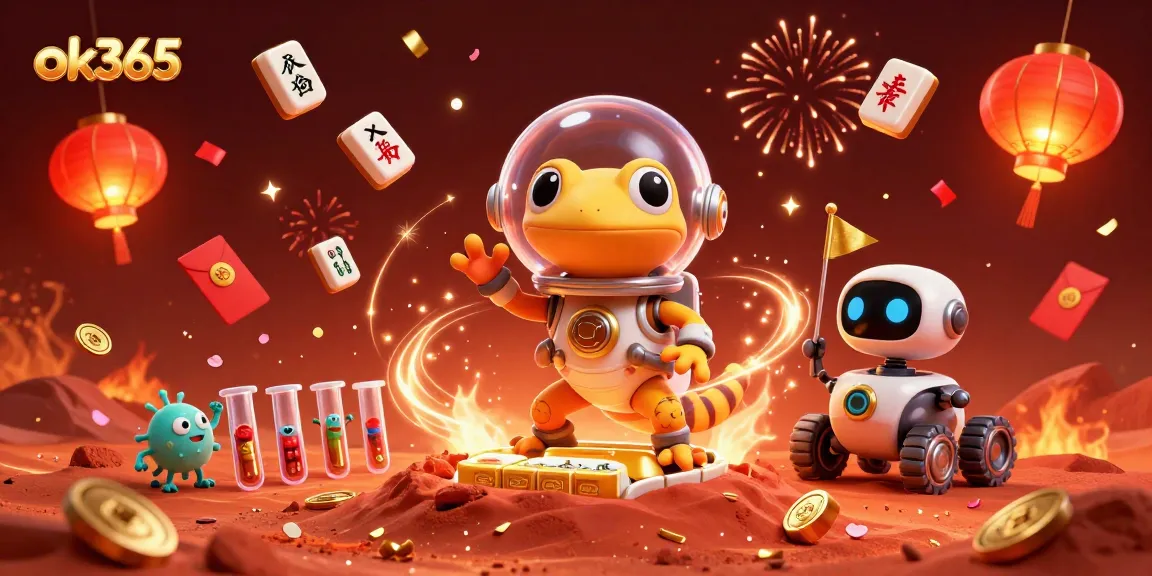 Experience the excitement of ok365 with a 3D illustration of a Martian gecko discovering a golden casino.