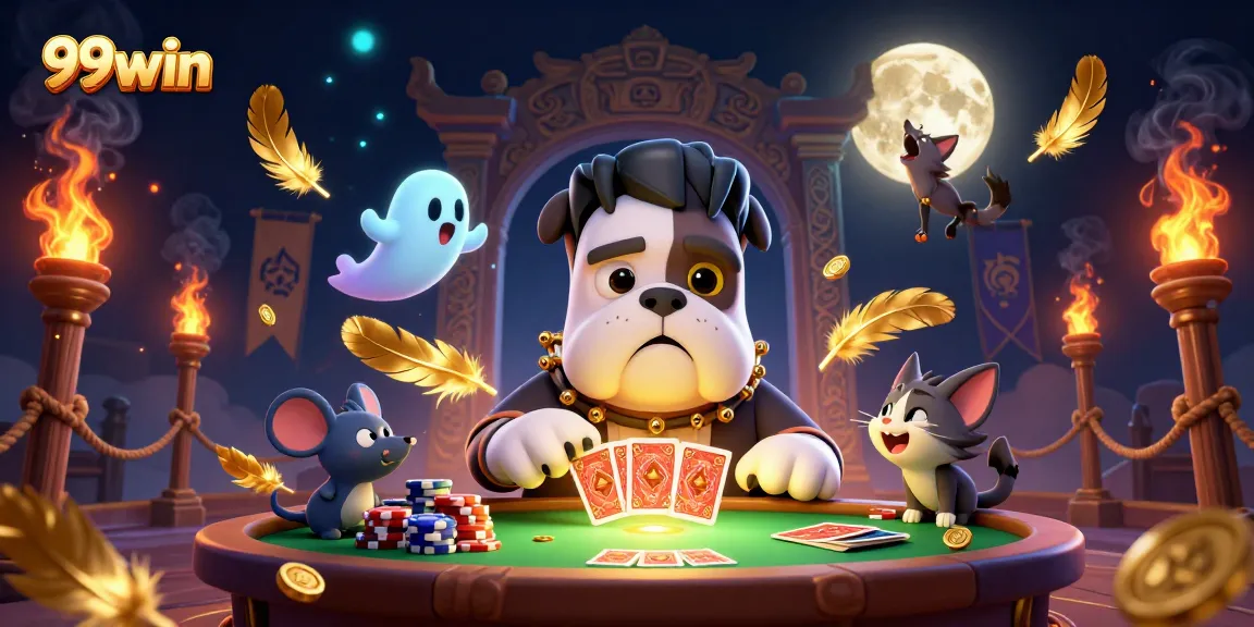 Engage in thrilling gameplay with 99win's monster dealer at a spooky casino table.