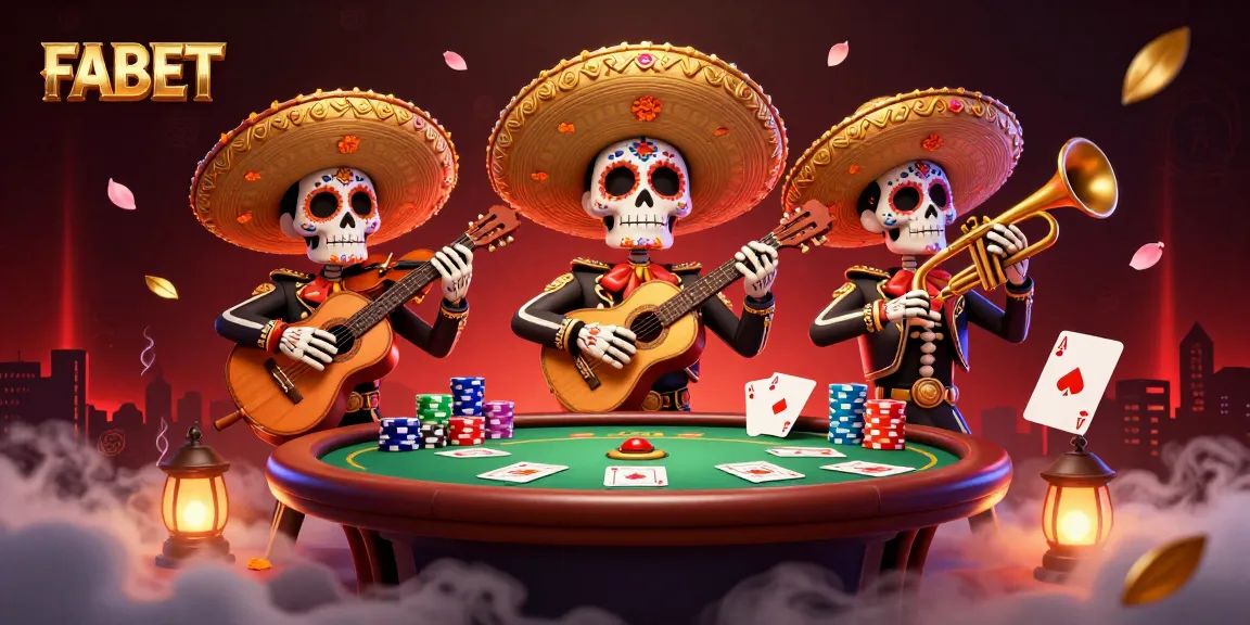Join the excitement at FABET with vibrant Dia de los Muertos mariachi band around a poker table.
