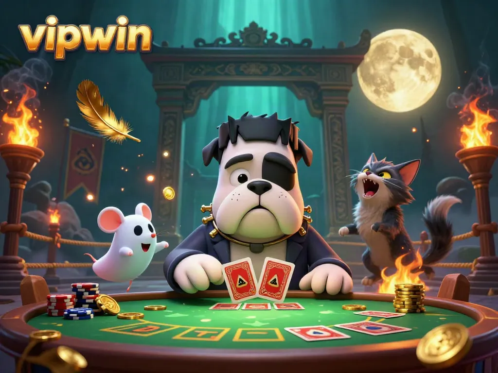 Win big with vipwin while enjoying a vibrant casino scene featuring dynamic characters and golden game elements.