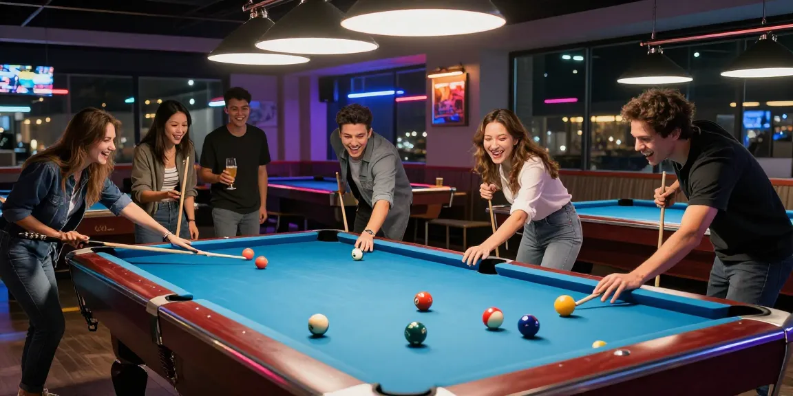 Billiard near me Mississauga scene with friends enjoying pool games and craft beers.