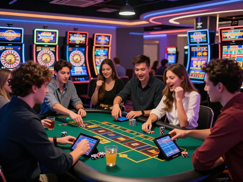 Exciting online casino experience with MM88 gaming, vibrant neon lights and enthusiastic players.