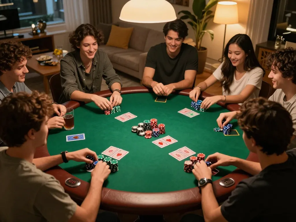 Engaging poker game setup showcasing friends playing around a table on trang chủ MM88