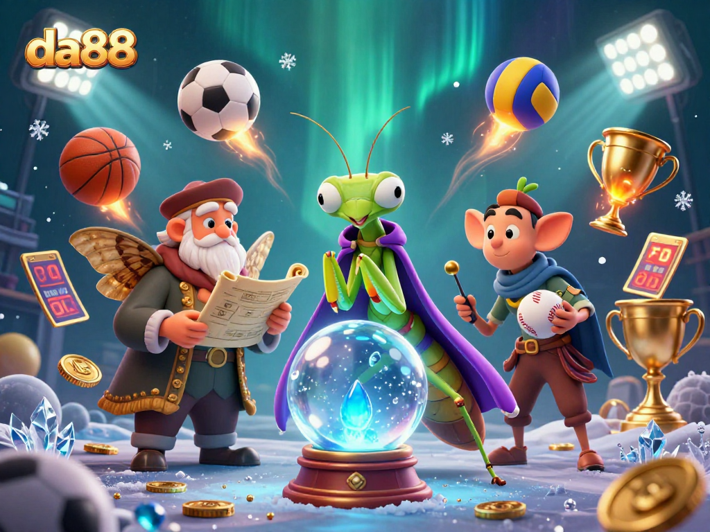 Experience da88 with vibrant dynamics of sports betting, showcasing fortune teller and moth librarian.