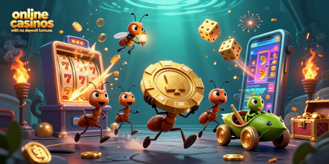 Experience excitement at online casinos with no deposit bonuses featuring playful characters and casino elements.