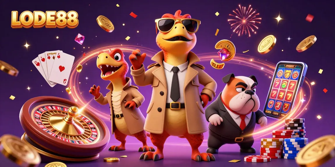 Experience the thrill of LODE88 as raptors sneak into a VIP casino lounge amidst flying coins and gems.