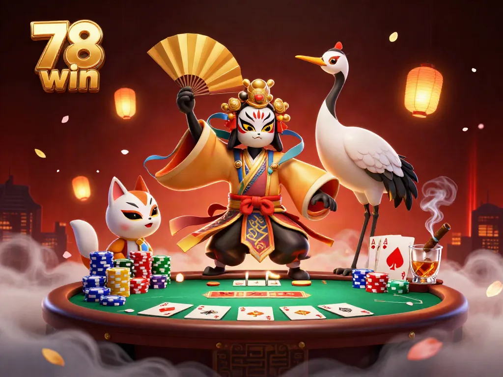 Experience the thrilling gaming atmosphere of 78 win with vibrant characters and poker elements.