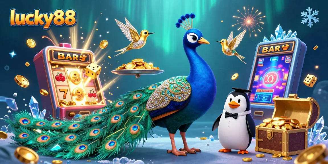 Experience the thrill of lucky88 with vibrant slot machines and animated characters in a captivating 3D scene.