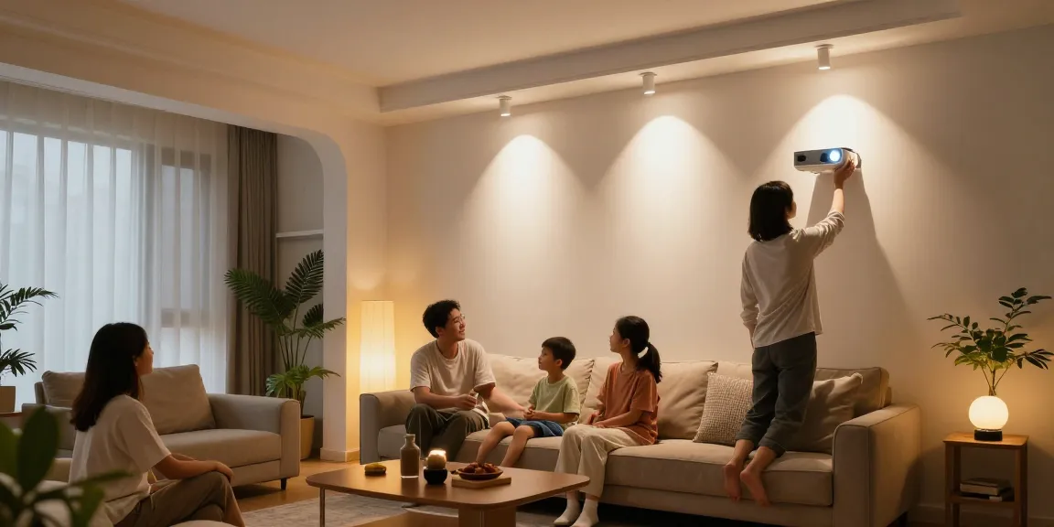 Iluminarea modernă cu proiector LED într-un living elegant, evidențiind atmosfera caldă și primitoare.