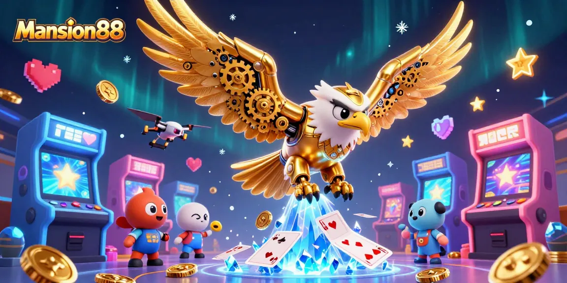 Experience thrilling gameplay at Mansion88 with our vibrant 3D casino scene and gaming elements.