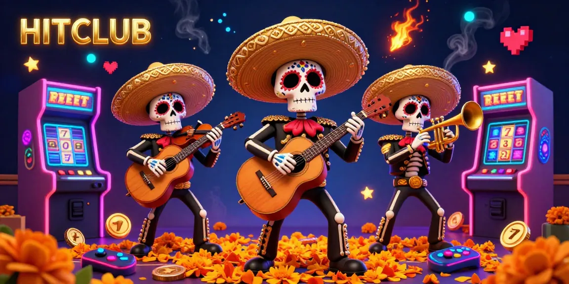 Engage in thrilling games at HITCLUB with colorful mariachi musicians amidst vibrant casino elements.
