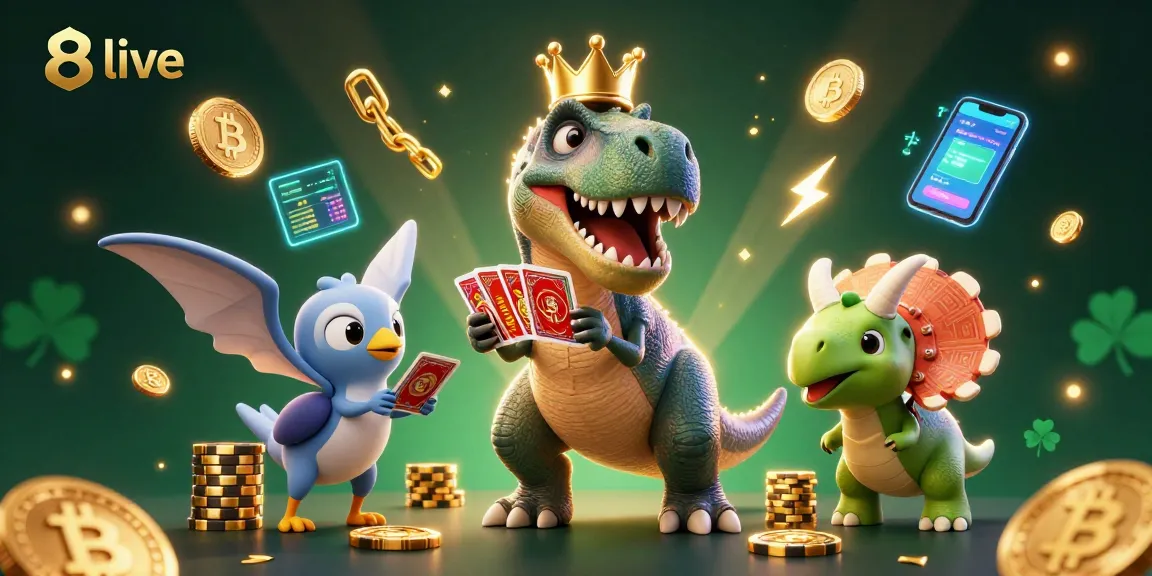 Experience engaging gameplay at 8live with vibrant, animated casino characters and crypto elements.